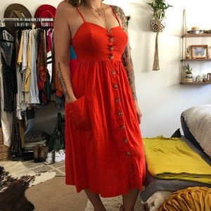 Red Summer Linen Midi dress